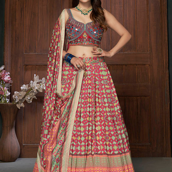 Myra Multicolor Silk and Chinon Embroidered Designer Lehenga - Distacart