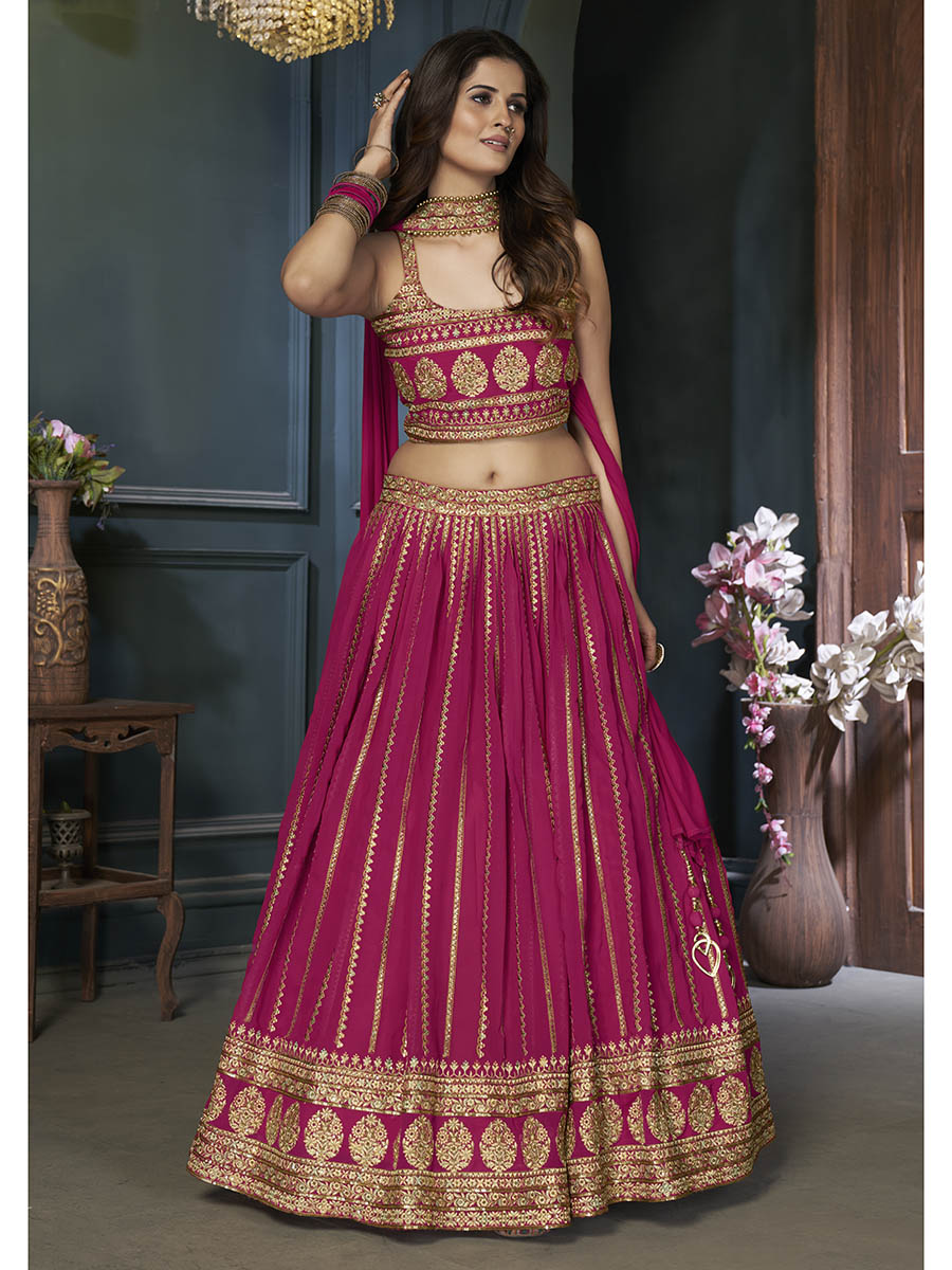 Myra Pink Georgette Embroidered Designer Lehenga - Distacart