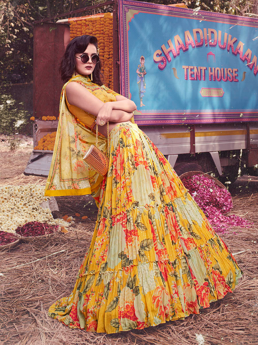 Myra Yellow Art Silk Embroidered Designer Lehenga - Distacart