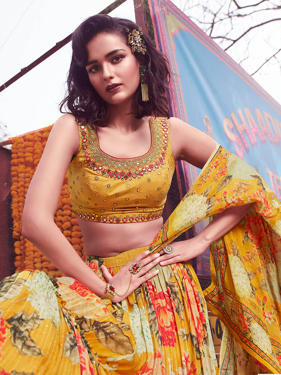 Myra Yellow Art Silk Embroidered Designer Lehenga - Distacart