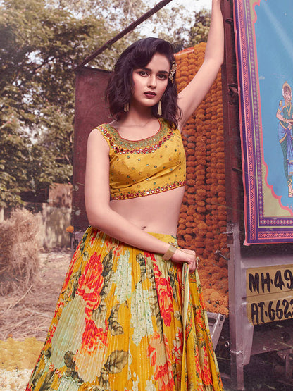 Myra Yellow Art Silk Embroidered Designer Lehenga - Distacart