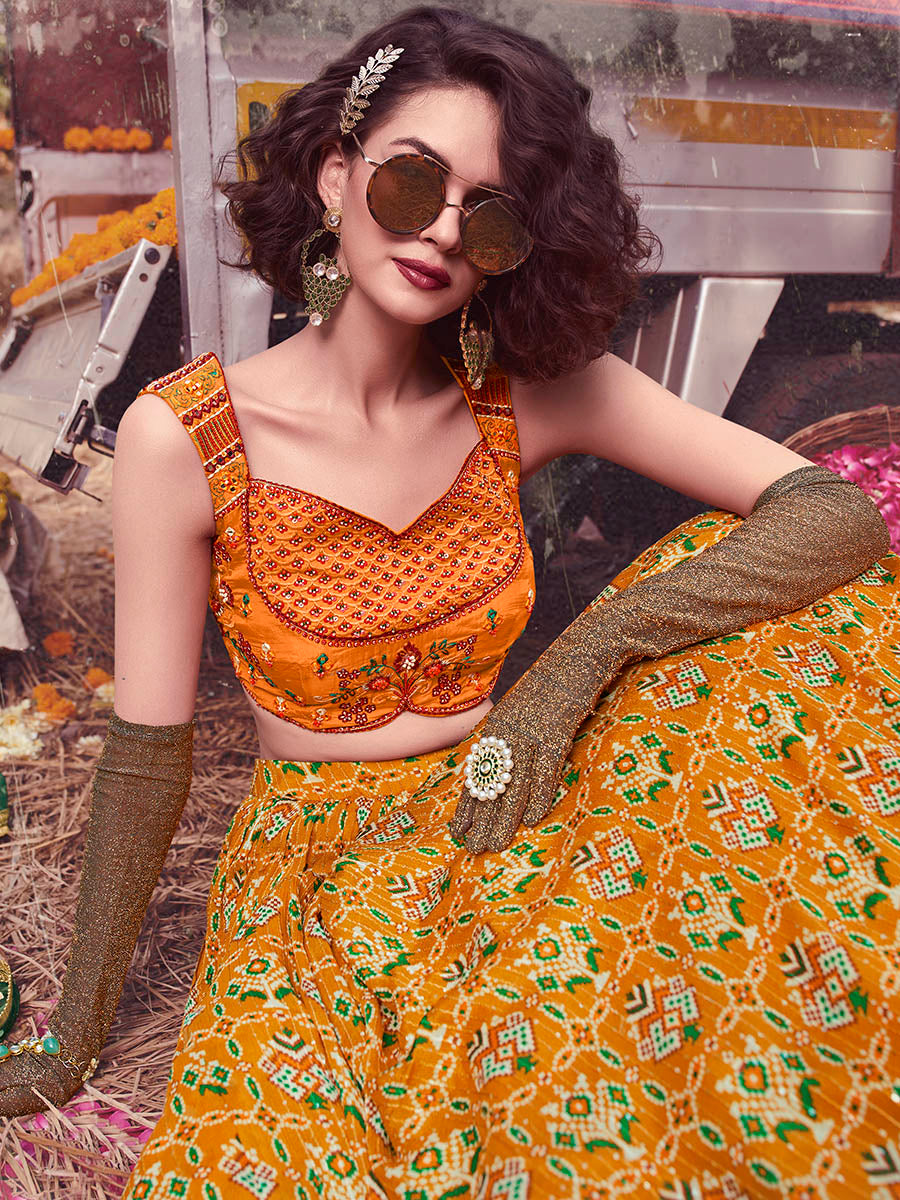 Myra Musturd Art Silk Embroidered Designer Lehenga - Distacart