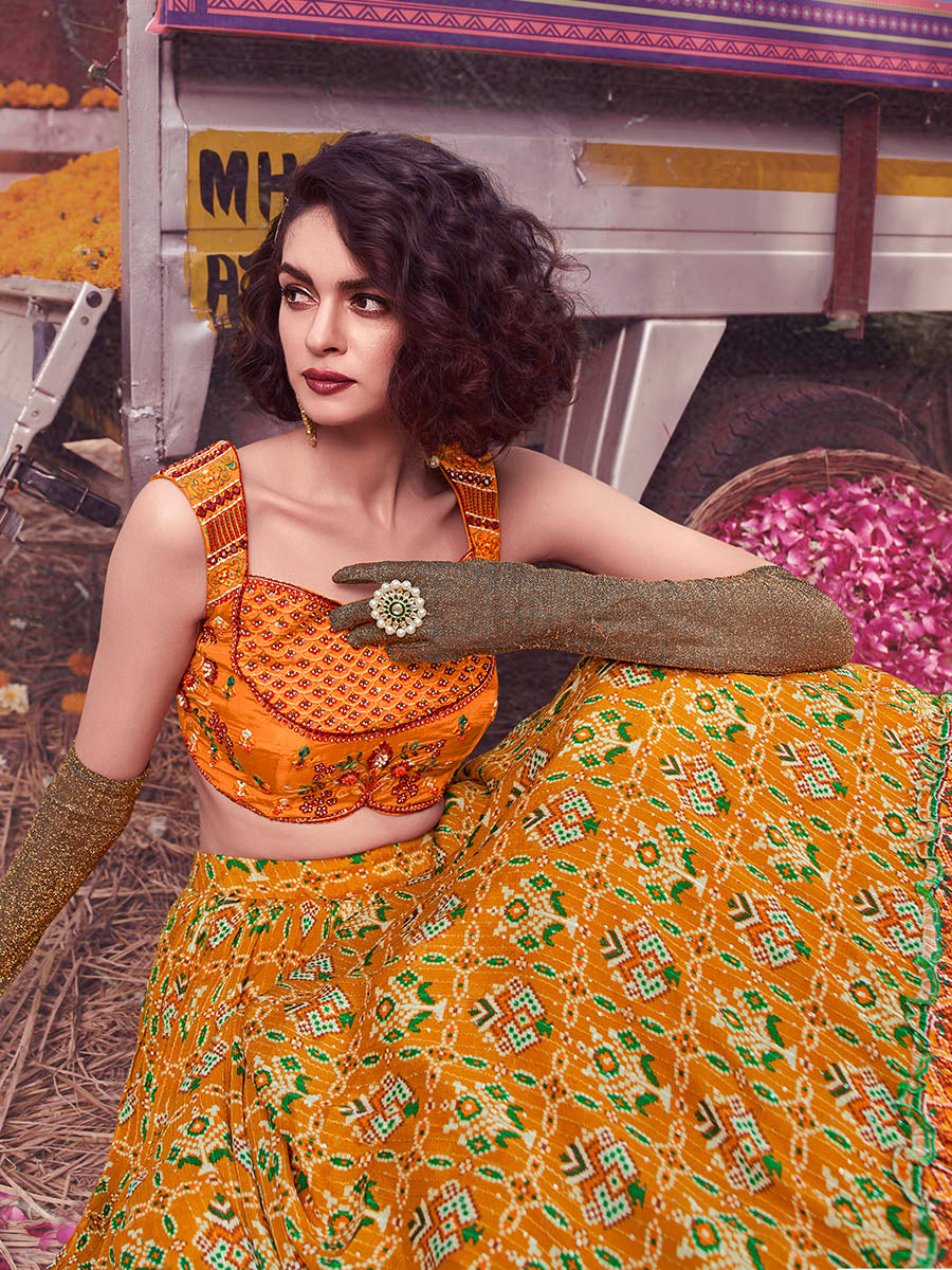 Myra Musturd Art Silk Embroidered Designer Lehenga - Distacart