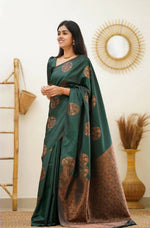 Thumbnail for DEIANA'S Beautiful Golden Jari with New Design Soft Lichi Silk Saree - Green - Distacart