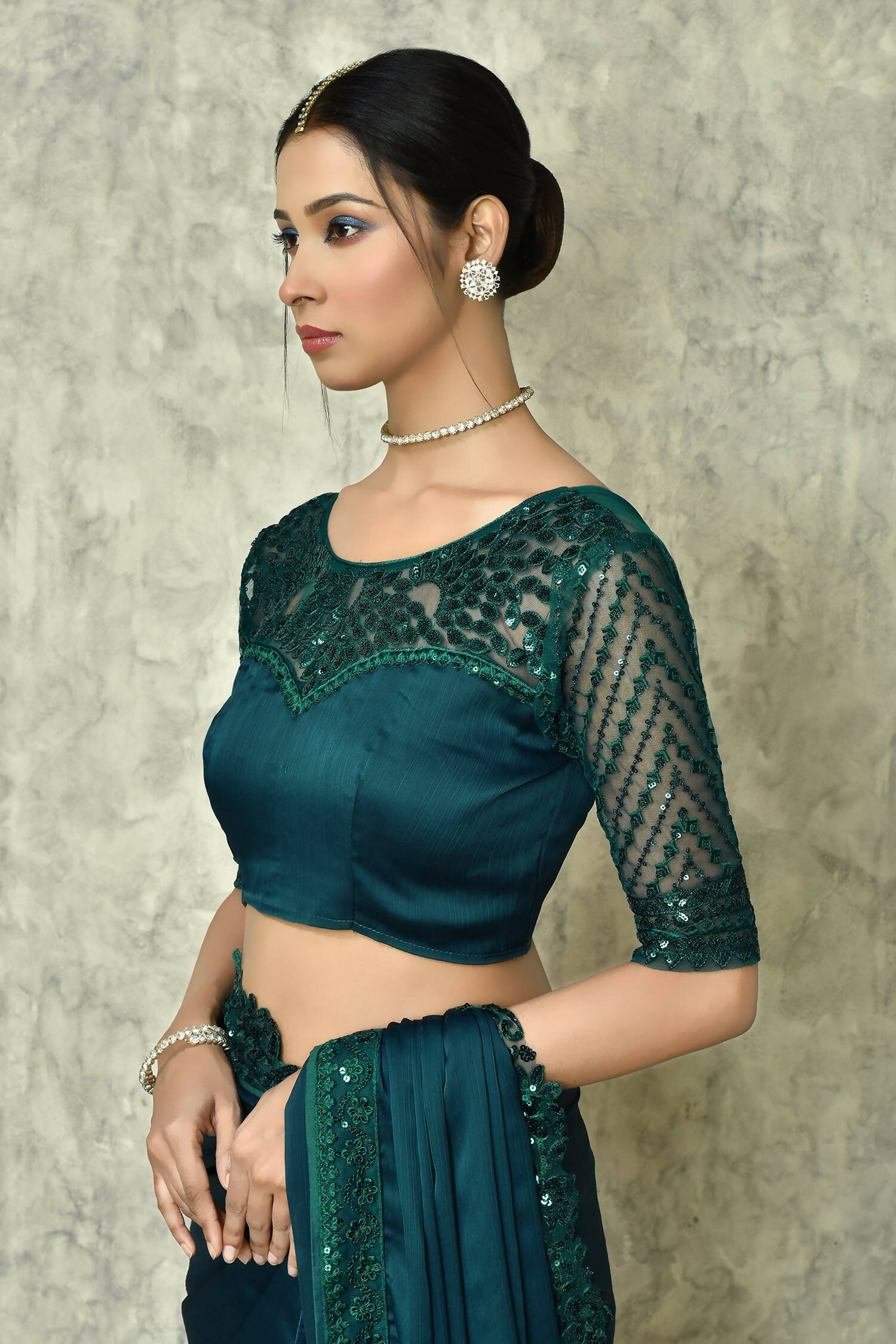 Teal Silk Solid Designer Saree with Blouse - Purvi - Distacart
