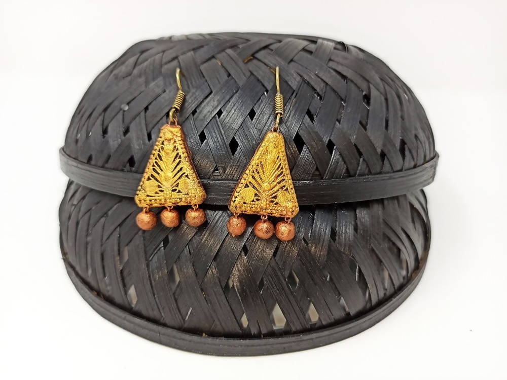 Terracotta Boho Ear Hangings-Copper Gold