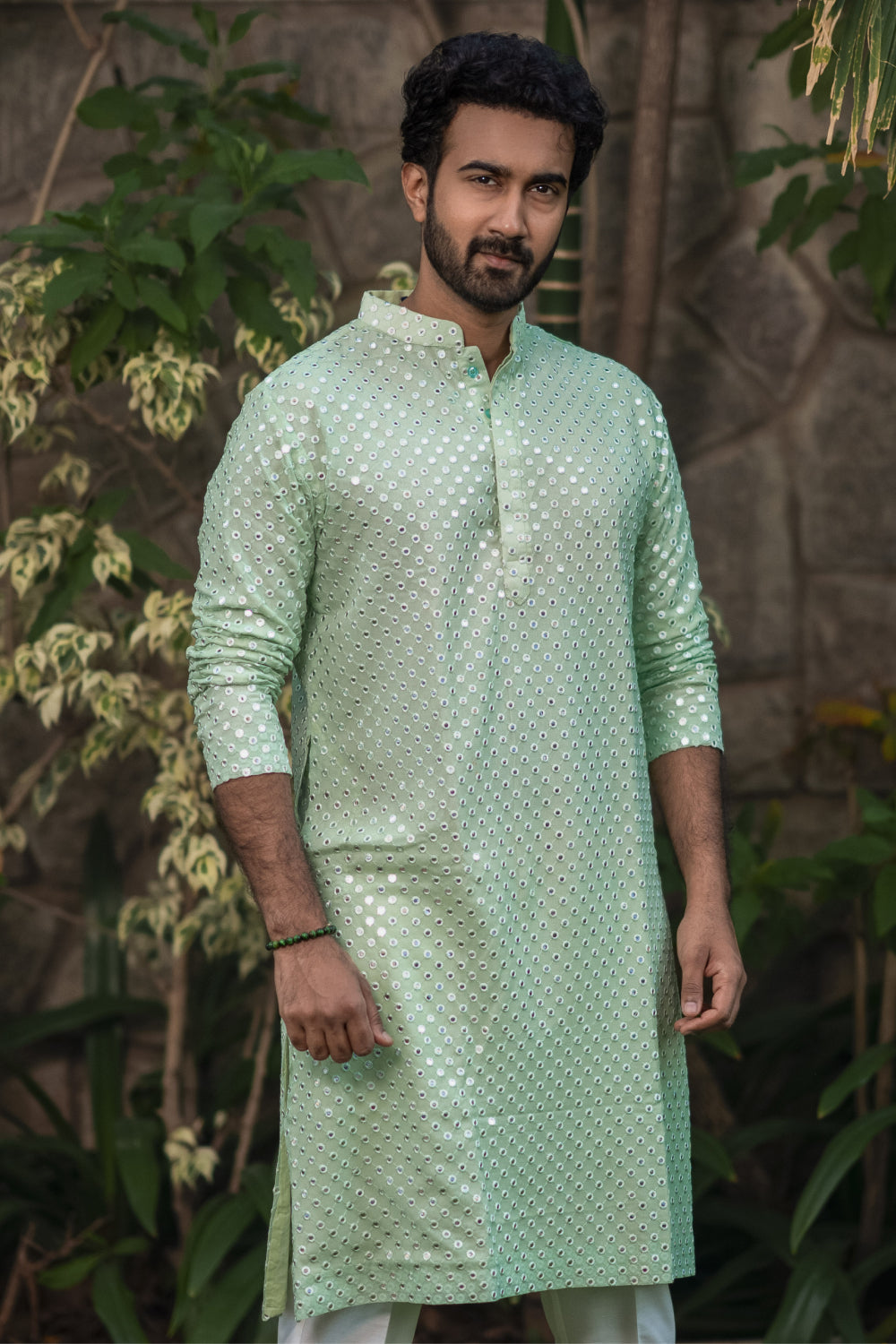 Pista Green Mirror Designer Men's Kurta by Hilo Designs - Distacart