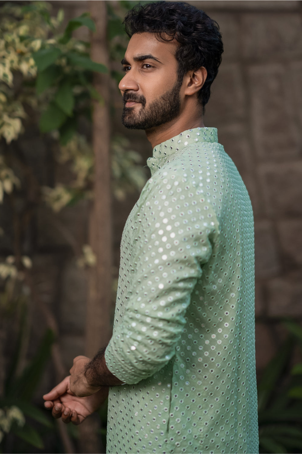 Pista Green Mirror Designer Men's Kurta by Hilo Designs - Distacart