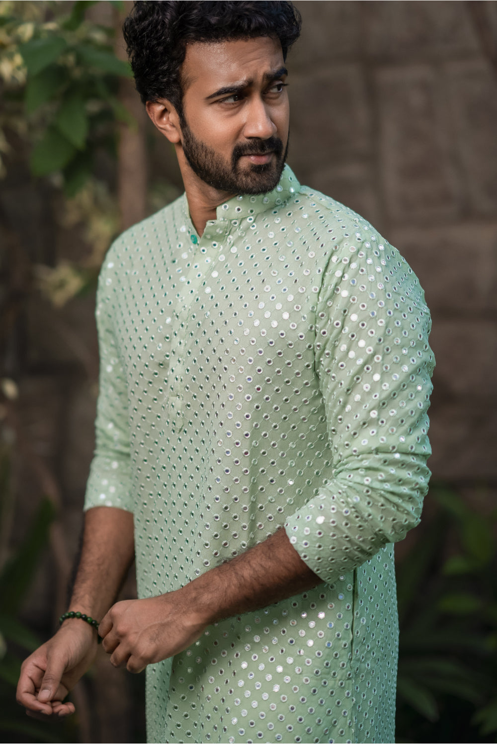 Pista Green Mirror Designer Men's Kurta by Hilo Designs - Distacart