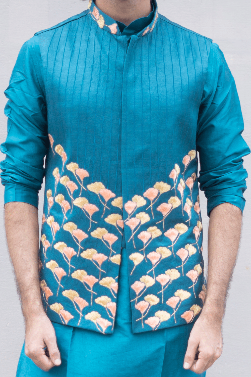 Peacock Blue Designer Men's Nehru Jacket by Hilo Designs - Distacart
