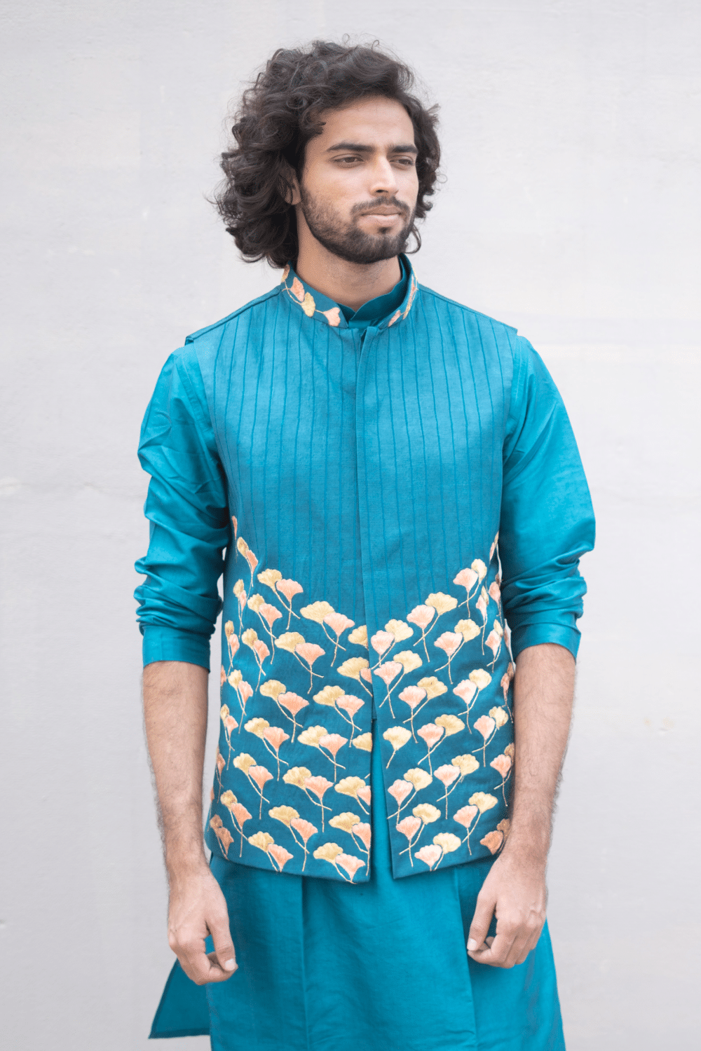 Peacock Blue Designer Men's Nehru Jacket by Hilo Designs - Distacart