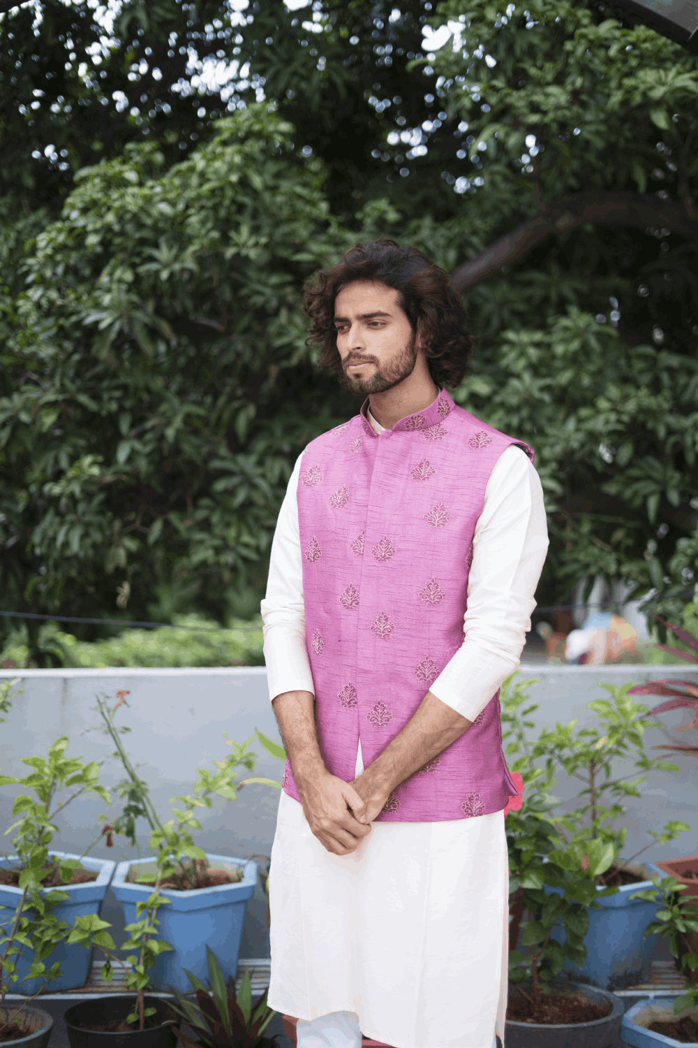 Mauve Designer Men's Nehru Jacket by Hilo Designs - Distacart