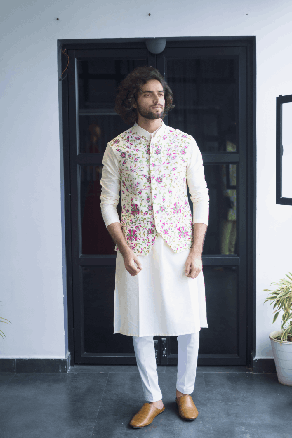 Off White Designer Men's Nehru Jacket by Hilo Designs - Distacart
