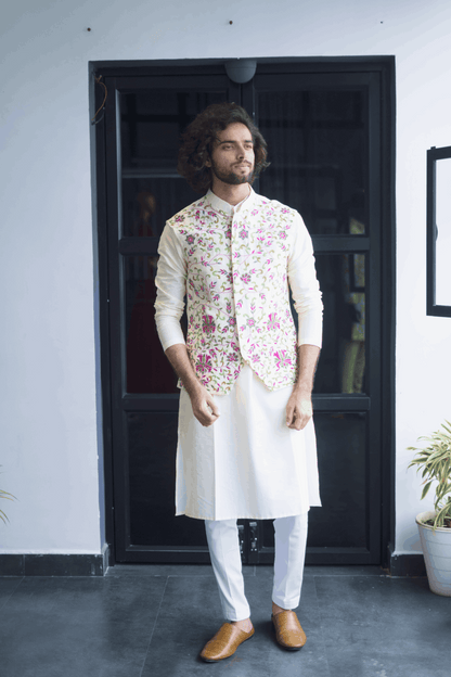 Off White Designer Men's Nehru Jacket by Hilo Designs - Distacart