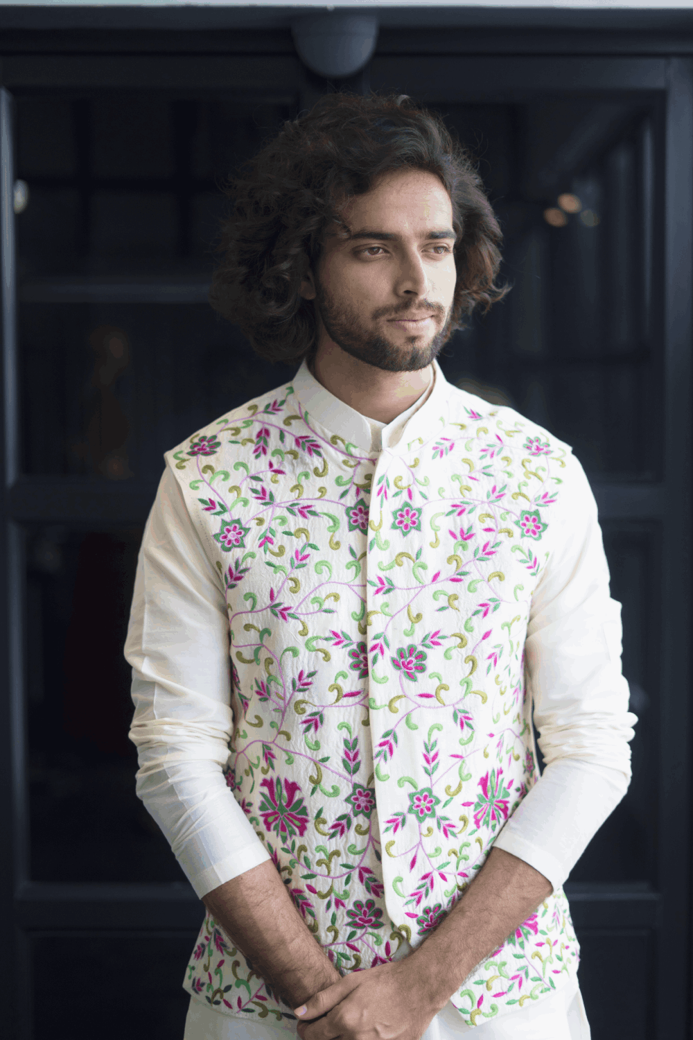 Off White Designer Men's Nehru Jacket by Hilo Designs - Distacart