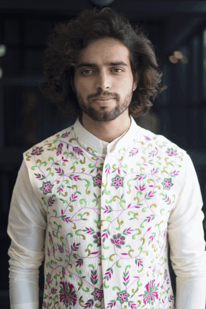 Off White Designer Men's Nehru Jacket by Hilo Designs - Distacart
