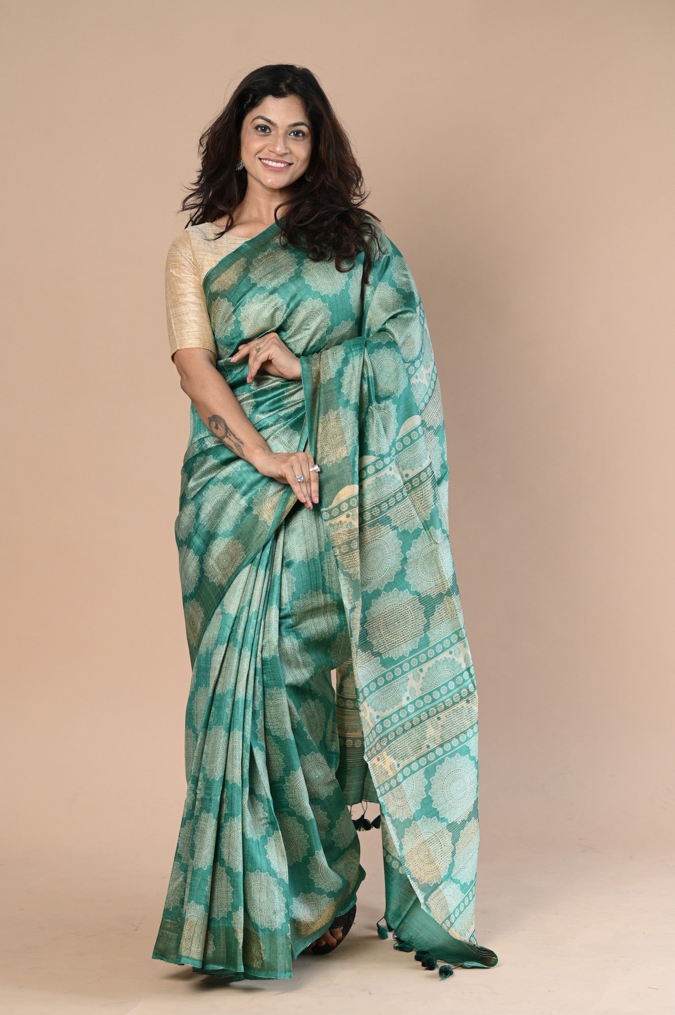 Very Much Indian Exclusive Handloom Pure Tussar Silk Saree By Khadigram Certified Weavers - Distacart