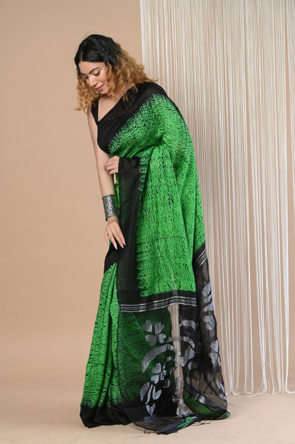 Very Much Indian Pure Matka Silk Handloom Jamdhani with Shibori Tie & Dye (with Silk Mark) - Distacart