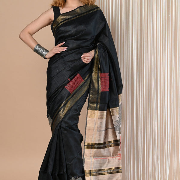Very Much Indian Exclusive Handloom Pure Tussar Silk Saree By Khadigram Certified Weavers - Distacart