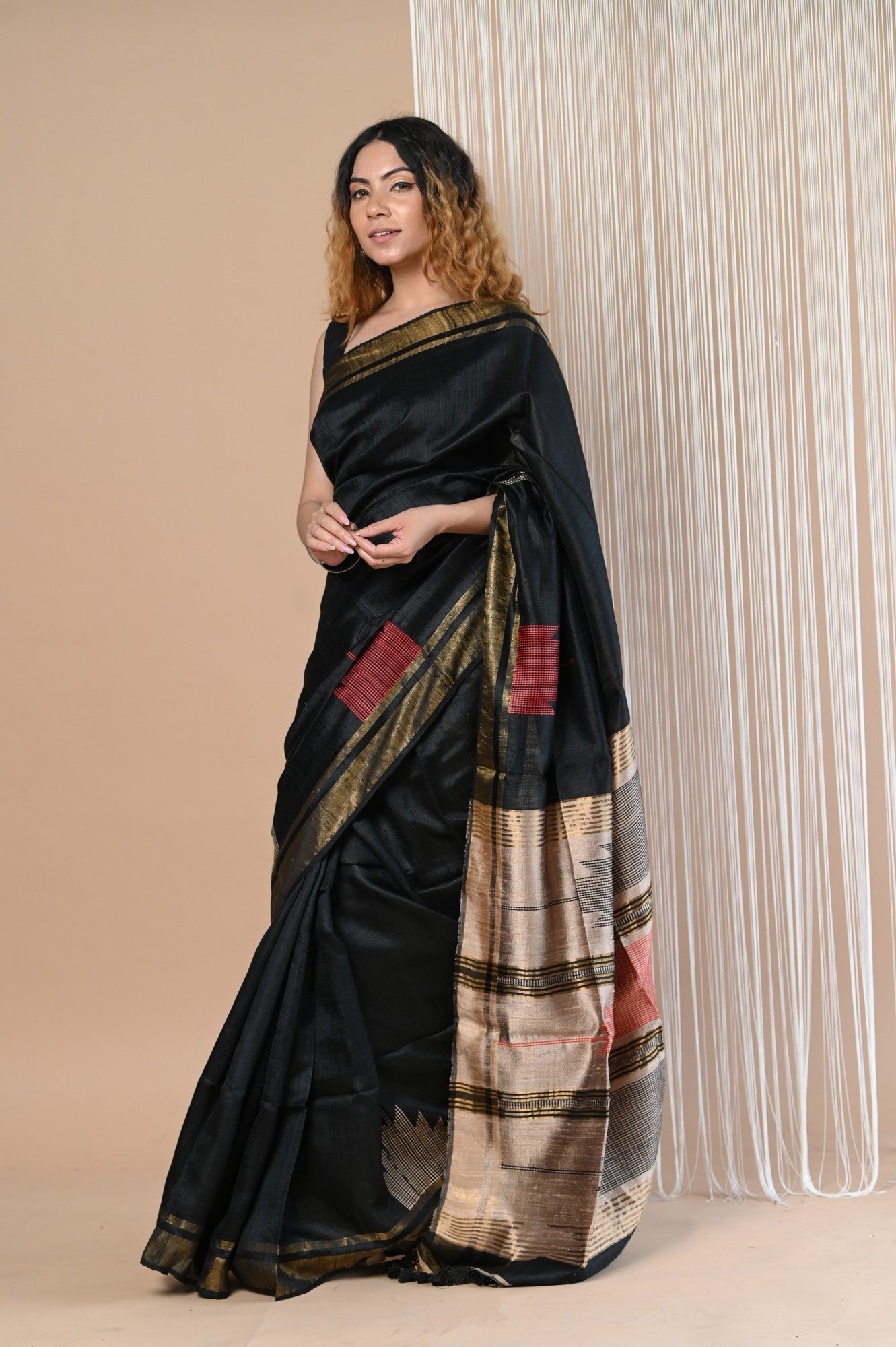 Very Much Indian Exclusive Handloom Pure Tussar Silk Saree By Khadigram Certified Weavers - Distacart