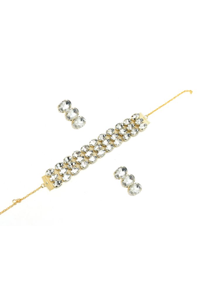 Mominos Fashion Johar Kamal Gold-Plated Finish Stone Choker For Women (White) - Distacart