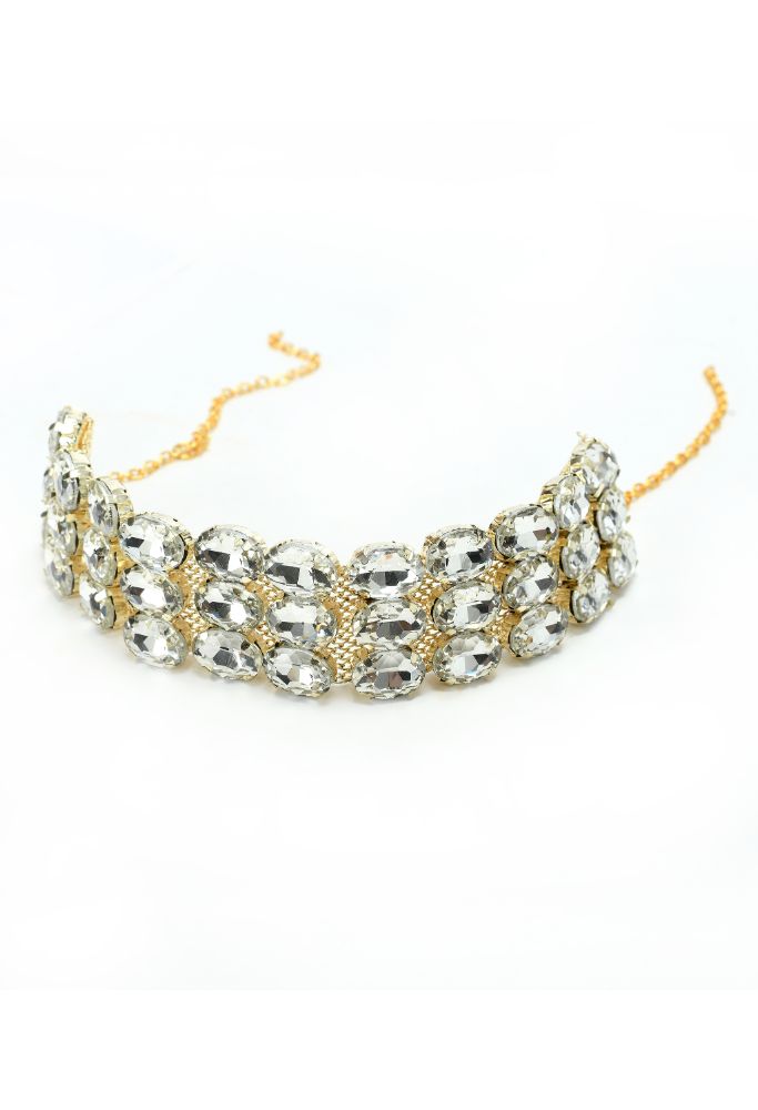Mominos Fashion Johar Kamal Gold-Plated Finish Stone Choker For Women (White) - Distacart