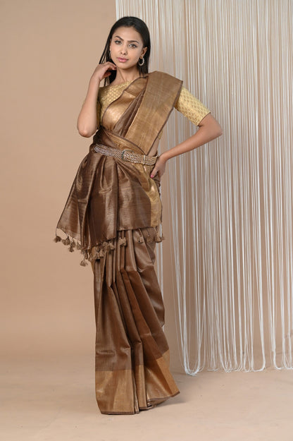 Very Much Indian Exclusive Pure Moonga Tussar Silk Saree With Beautiful Border - Distacart