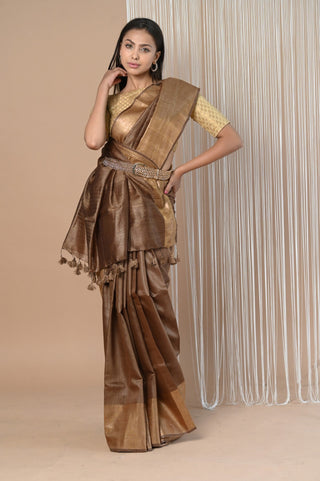 Very Much Indian Exclusive Pure Moonga Tussar Silk Saree With Beautiful Border - Distacart