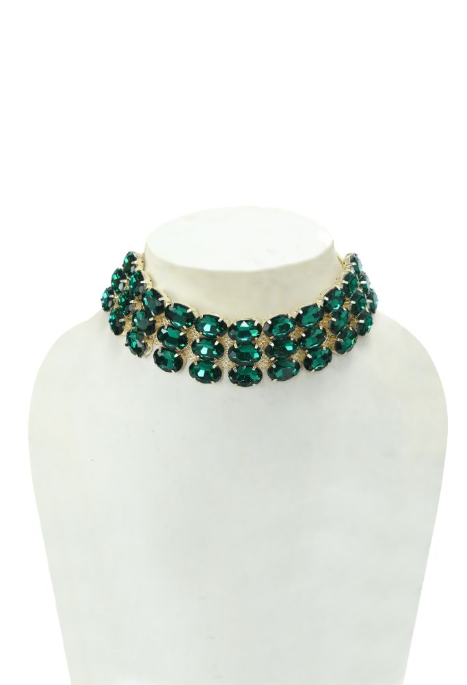 Mominos Fashion Johar Kamal Gold-Plated Finish Stone Choker For Women (Green) - Distacart