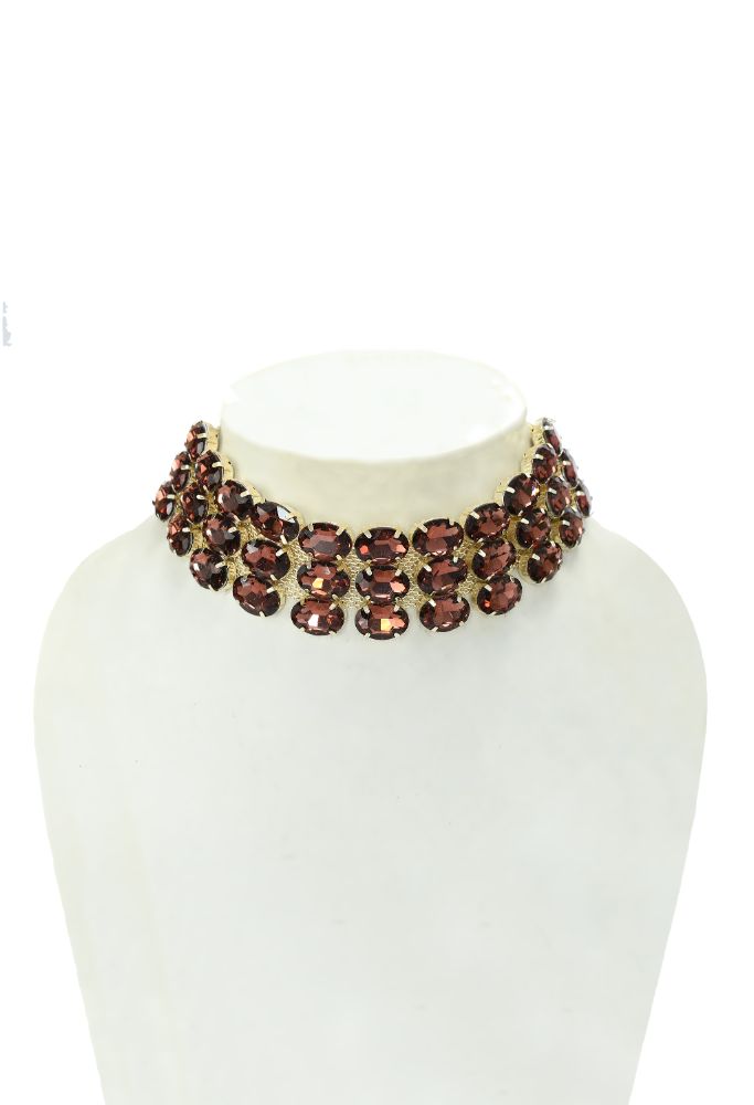 Mominos Fashion Johar Kamal Gold-Plated Finish Stone Choker For Women (Brown) - Distacart