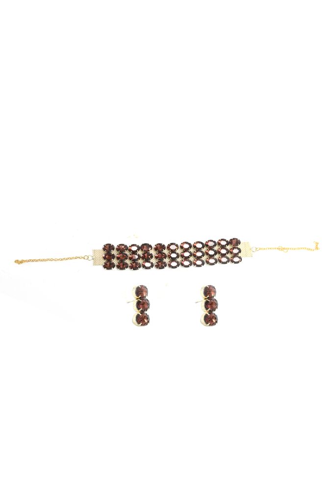 Mominos Fashion Johar Kamal Gold-Plated Finish Stone Choker For Women (Brown) - Distacart