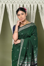 Thumbnail for Very Much Indian EXCLUSIVE! Silver Zari Handloom High Quality Pure Cotton Paithani Radha Krishna Pallu - Distacart