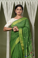 Thumbnail for Very Much Indian EXCLUSIVE! Handloom Pure Cotton Paithani With Peacock Pallu - Blade Green - Distacart