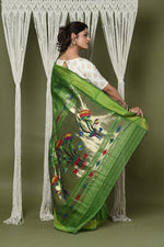 Thumbnail for Very Much Indian EXCLUSIVE! Handloom Pure Cotton Paithani With Peacock Pallu - Blade Green - Distacart