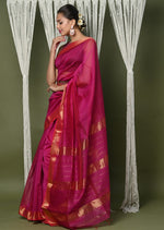 Thumbnail for Very Much Indian Handloom Cotton Silk Saree With Sleek Golden Border - Red - Distacart