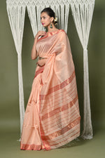 Thumbnail for Very Much Indian Handloom Cotton Silk Saree With Sleek Golden Border - Beige - Distacart