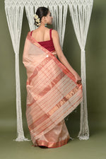 Thumbnail for Very Much Indian Handloom Cotton Silk Saree With Sleek Golden Border - Beige - Distacart