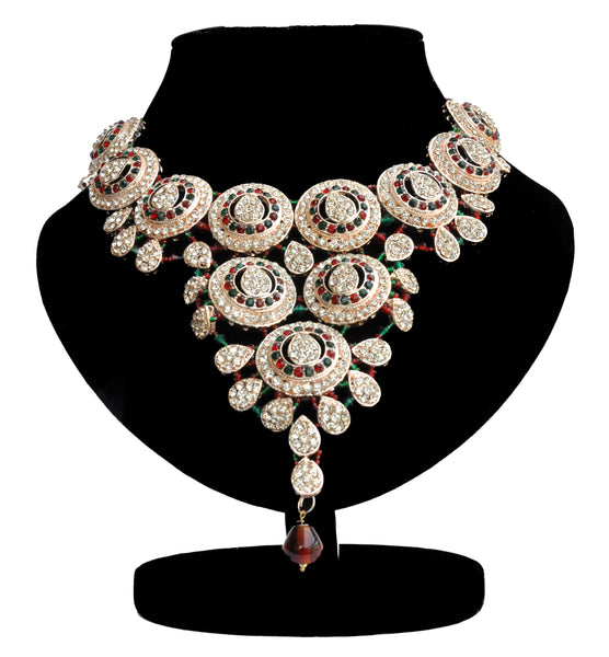 Gold-Plated Alloy Handcrafted Semi Bridal Grand Look Necklace Set - The Pari - Distacart
