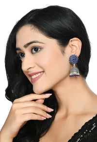 Thumbnail for Mominos Fashion Joharkamal Kundan work Jhumka with Blue Beads - Distacart