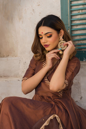 Pomcha Jaipur Raat Rani Cotton Silk Anarkali Suit Set - Distacart