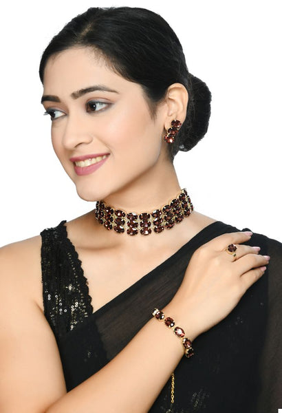 Mominos Fashion Johar Kamal Gold-Plated Finish Stone Choker For Women (Brown) - Distacart