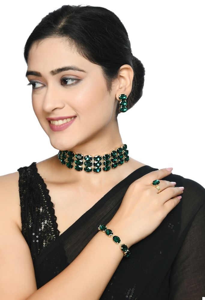 Mominos Fashion Johar Kamal Gold-Plated Finish Stone Choker For Women (Green) - Distacart