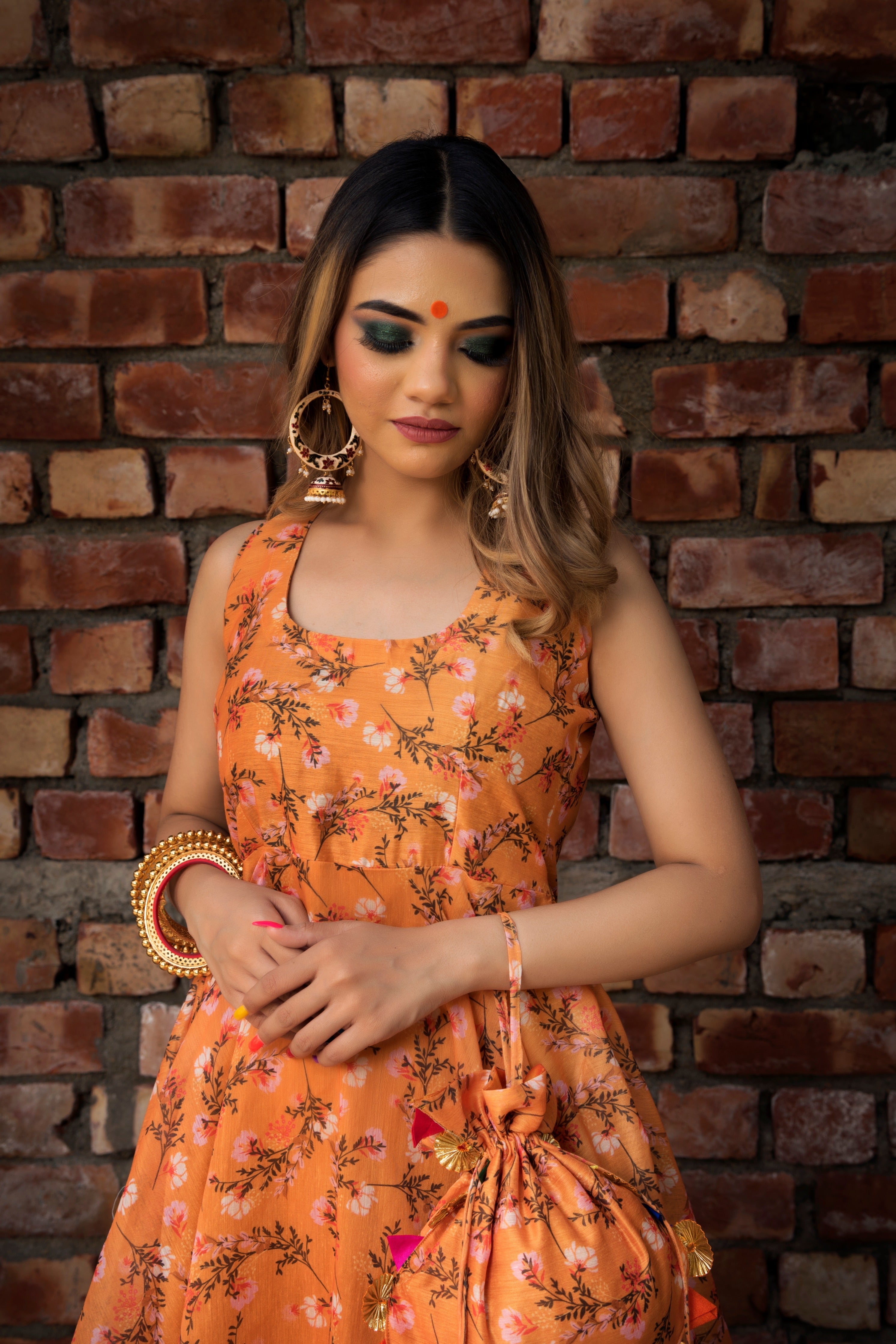 Pomcha Jaipur Orange Printed Modal Anrakali Set - Distacart