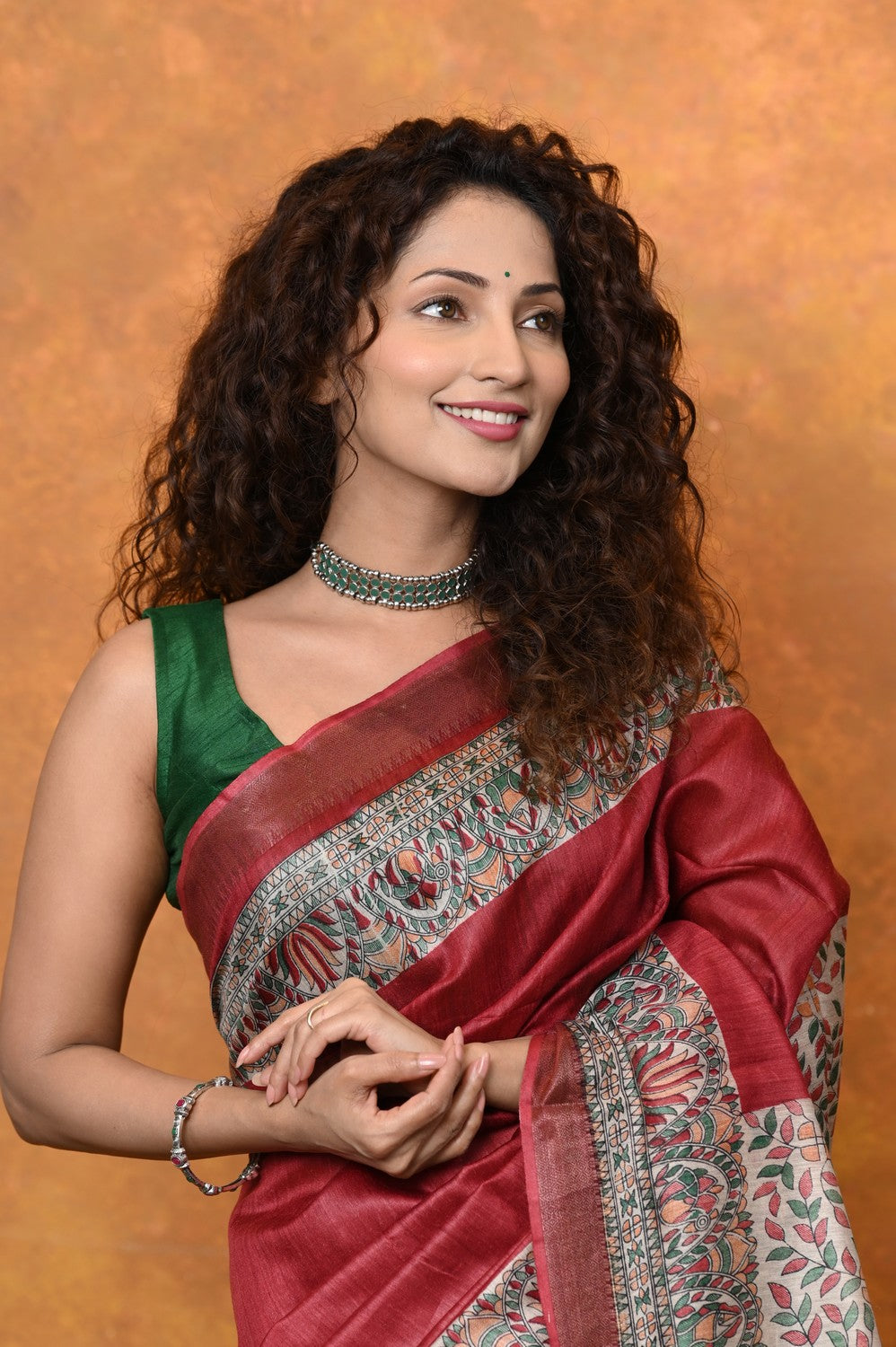 Very Much Indian Designed By VMI - Handloom Pure Tussar Silk Saree With Beautiful Madhubani Print - Red - Distacart