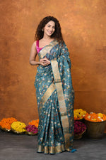 Thumbnail for Very Much Indian Designed By VMI - Handloom Moonga Tussar Silk Saree With Digital Floral Print - Distacart