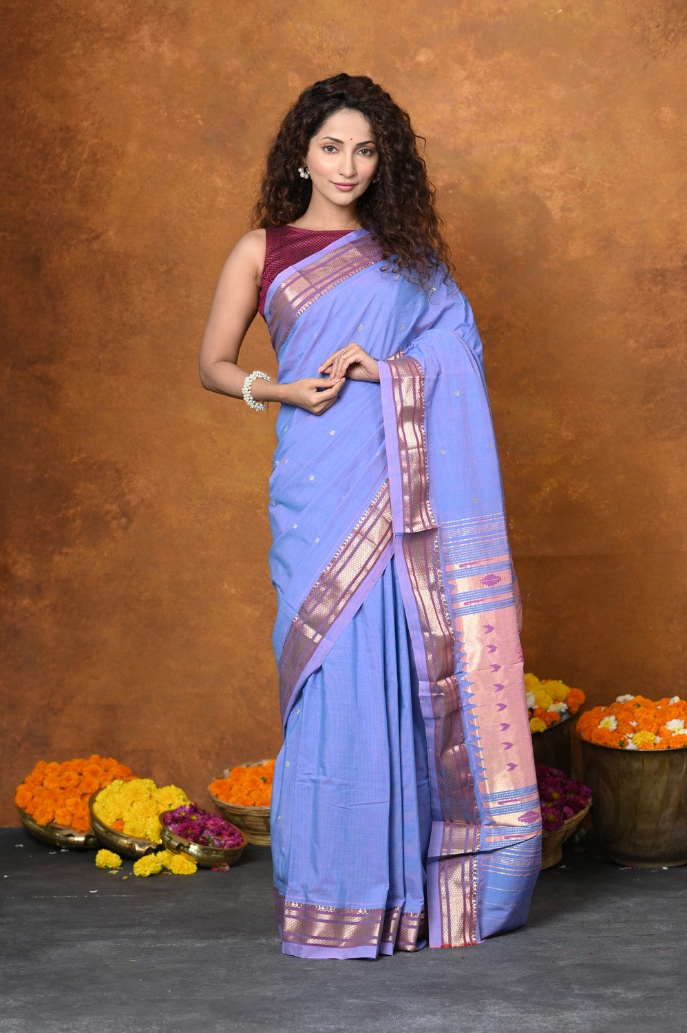 Very Much Indian EXCLUSIVE! Handloom Pure Cotton Paithani With Narayali Border & Most Traditional Double Pallu - Distacart