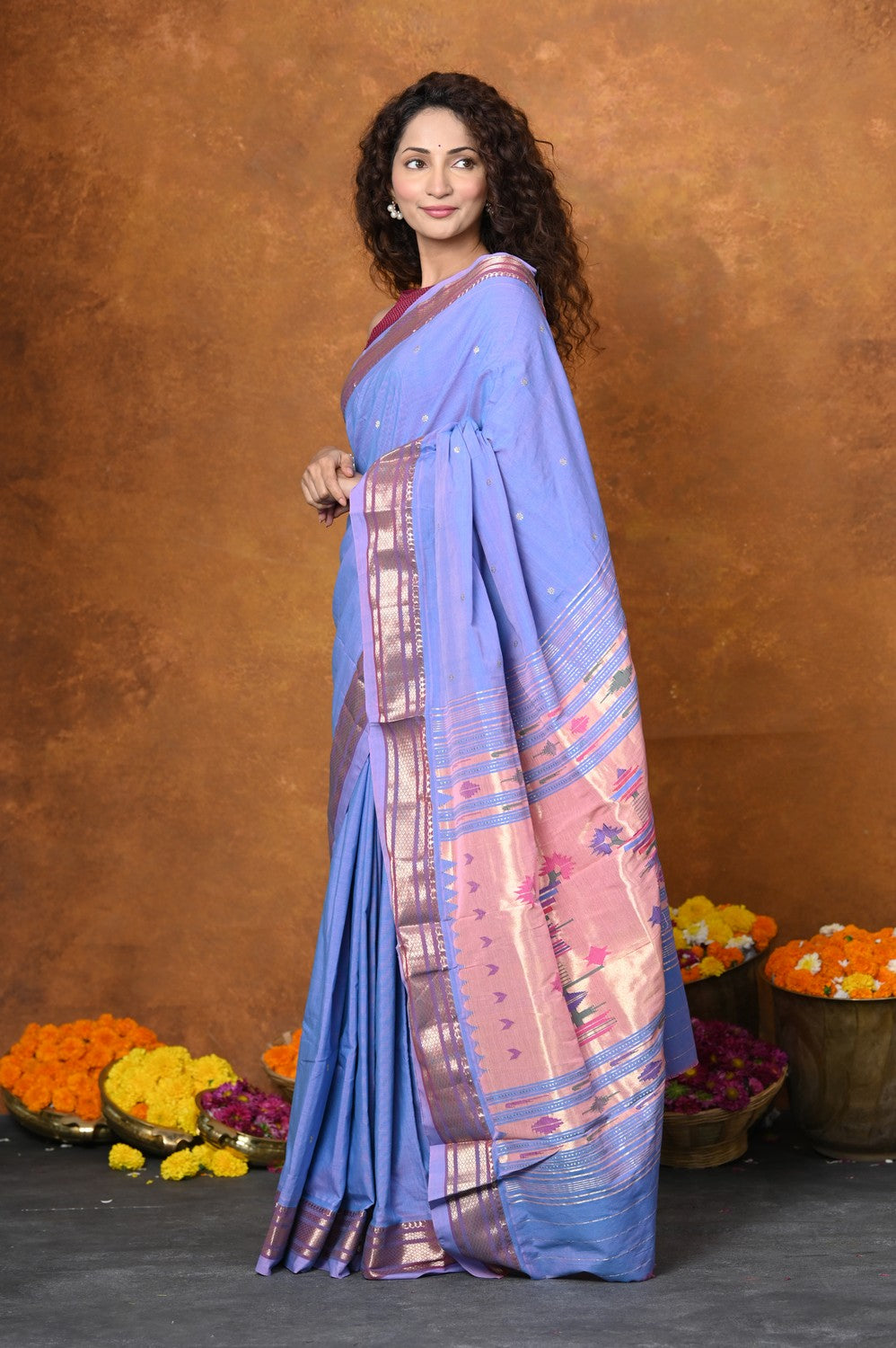 Very Much Indian EXCLUSIVE! Handloom Pure Cotton Paithani With Narayali Border & Most Traditional Double Pallu - Distacart