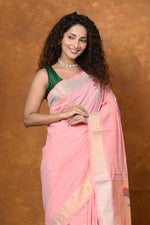Thumbnail for Very Much Indian EXCLUSIVE! Handloom Pure Cotton Paithani With Peacock Pallu - Fresh Peach - Distacart