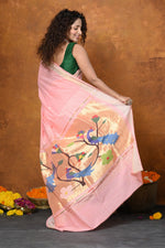Thumbnail for Very Much Indian EXCLUSIVE! Handloom Pure Cotton Paithani With Peacock Pallu - Fresh Peach - Distacart