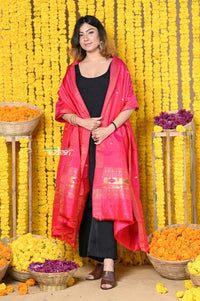 Thumbnail for Very Much Indian Rajsi - Handloom Pure Silk Paithani Dupatta With Beautiful Zari Work and Handwoven Buttis - Pink - Distacart
